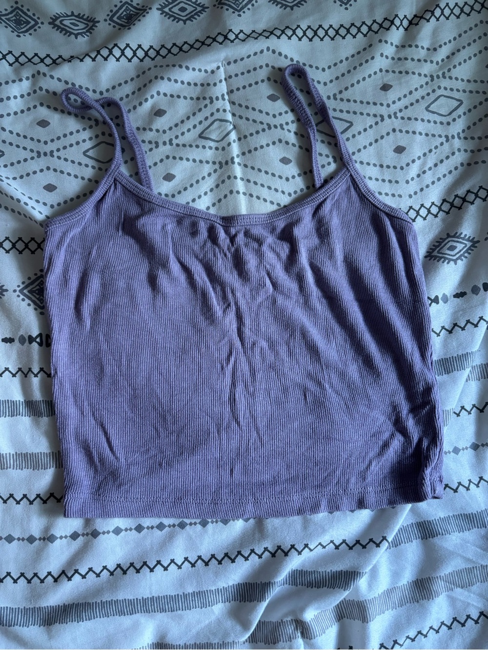 Purple Ribbed Spaghetti Strap Crop Top